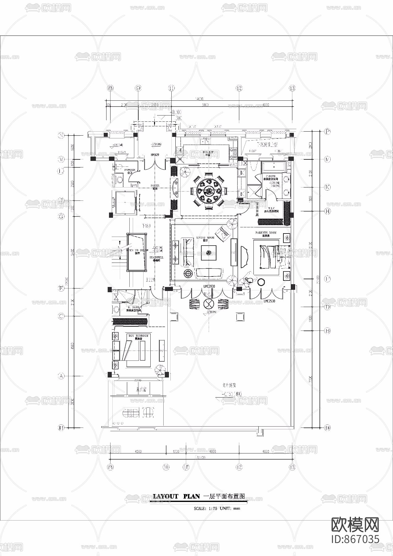 最新法式浪漫别墅 室内CAD施工图下载（渲染图3）