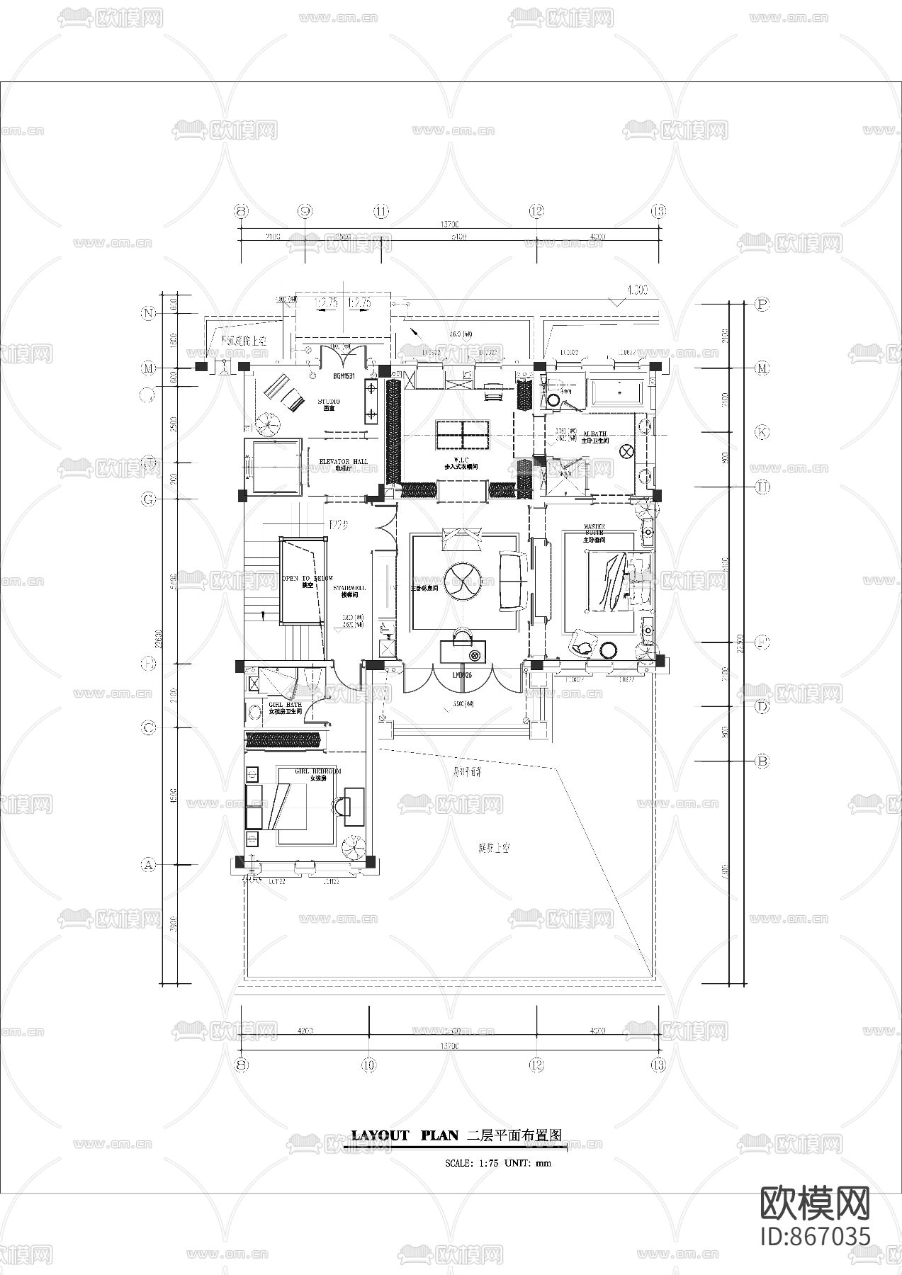 最新法式浪漫别墅 室内CAD施工图下载（渲染图2）