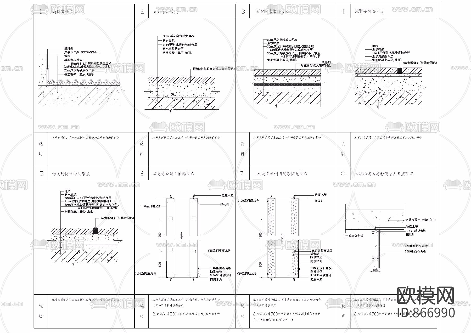 吊顶墙面造型节点图大全下载（渲染图1）