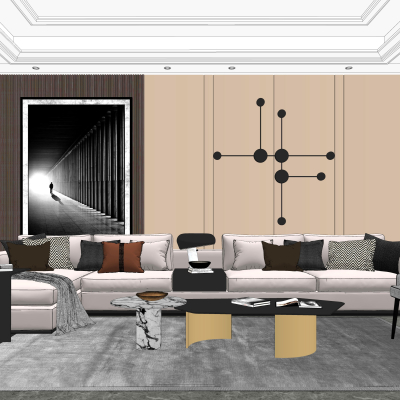 现代布艺组合沙发su模型