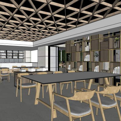  现代图书馆阅览室su模型 