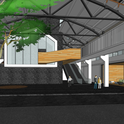  工业风仓库改造商场su模型 