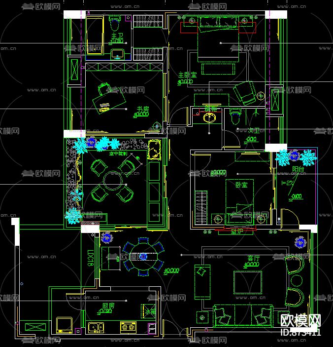 重庆廊桥水岸样板房施工图下载（渲染图1）