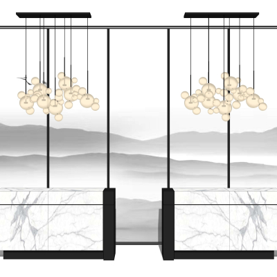 新中式大理石接待台su模型