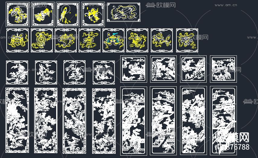 室内CAD新中式雕花装饰画下载（渲染图1）