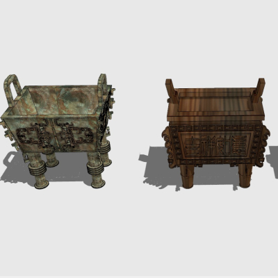  中式青铜鼎su模型 