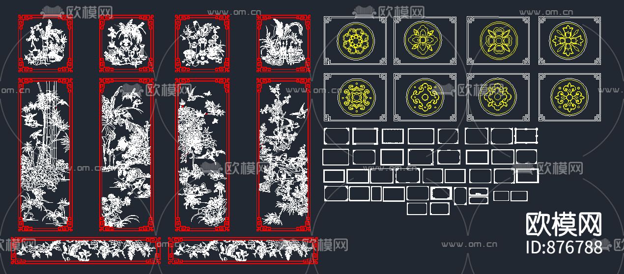 室内CAD新中式雕花装饰画下载（渲染图2）
