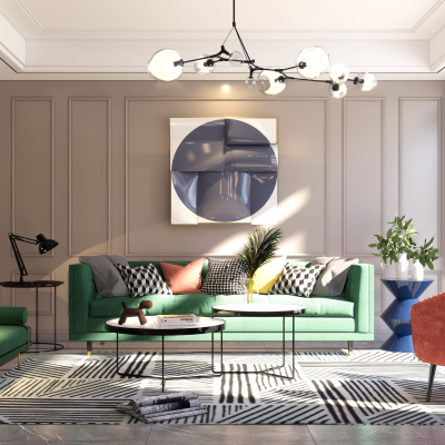 现代轻奢客厅su模型