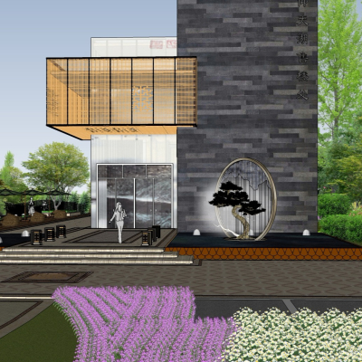  新中式售楼处展示区su模型 