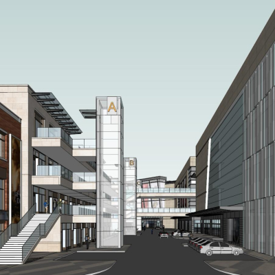  现代商业步行街su模型 