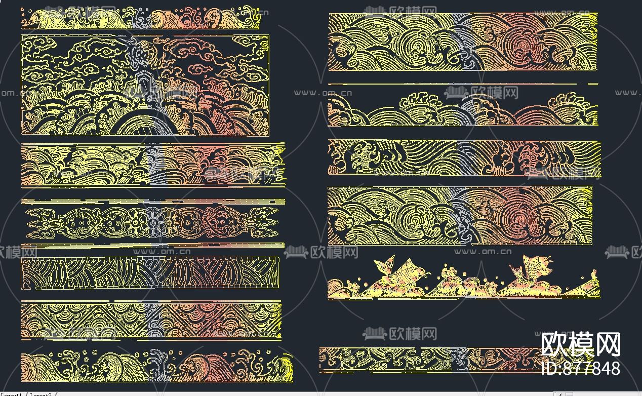 中式传统元素雕花图案CAD图库