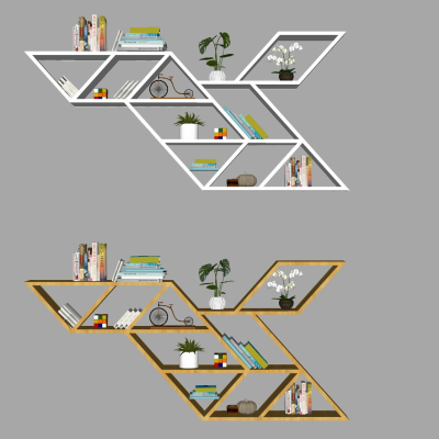  北欧实木装饰架书籍摆件su模型 