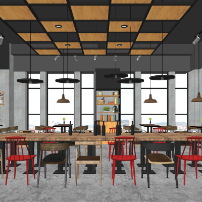  工业风快餐厅su模型 