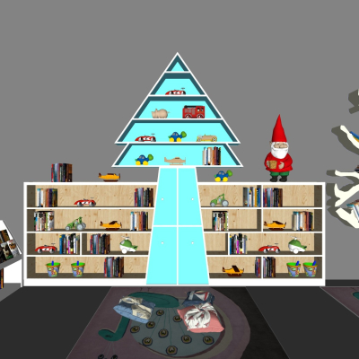  现代儿童树形书架玩具柜su模型 