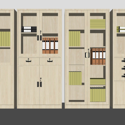  现代原木文件柜组合su模型 