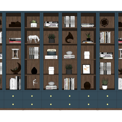 现代实木书柜装饰柜su模型