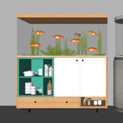  现代鱼缸储物柜组合su模型 