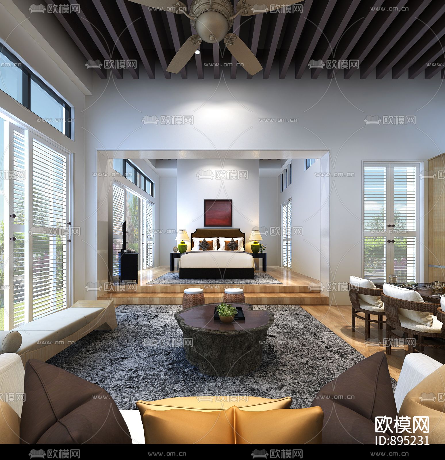 绿地启东项目80独栋户型样板间施工图下载（渲染图2）