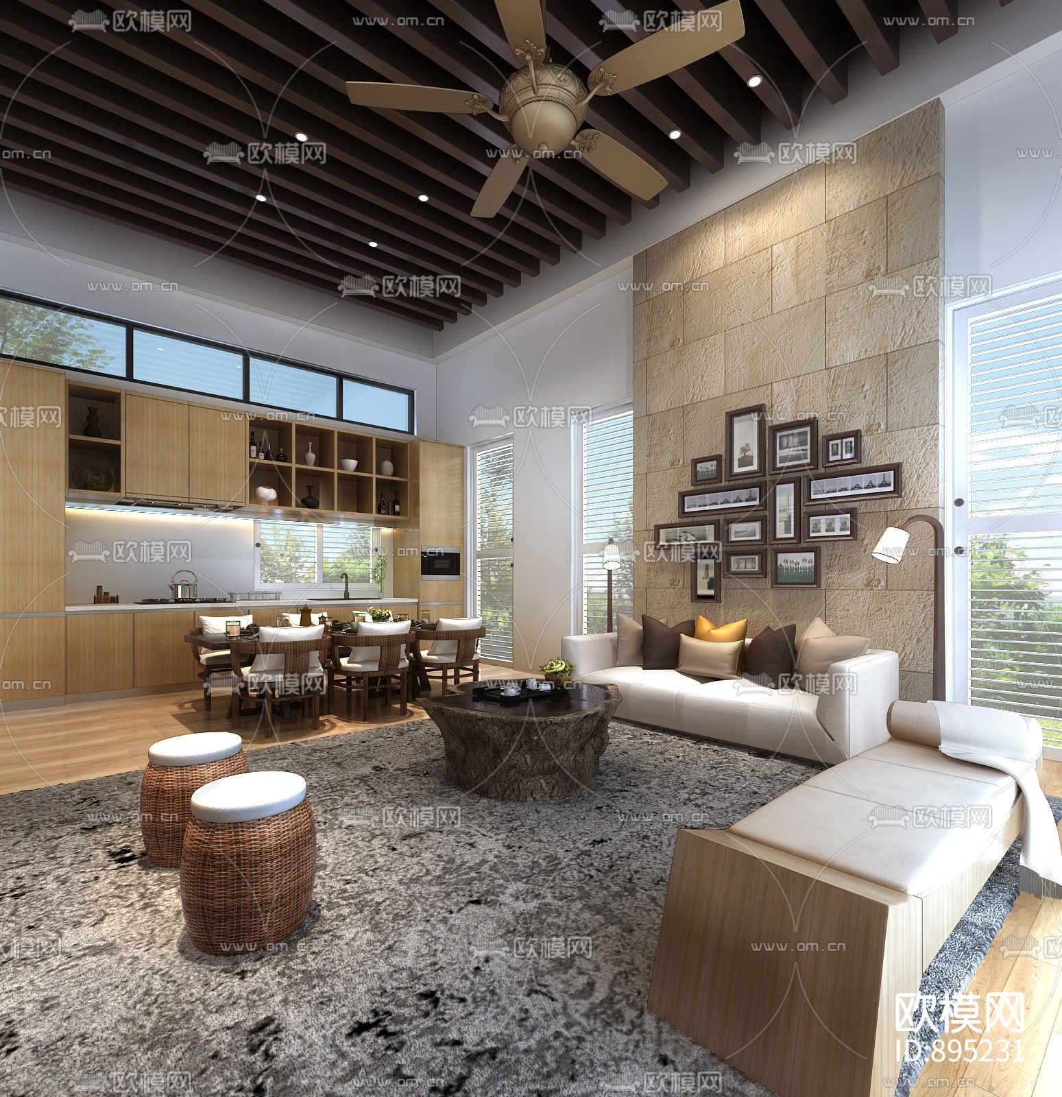 绿地启东项目80独栋户型样板间施工图下载（渲染图3）