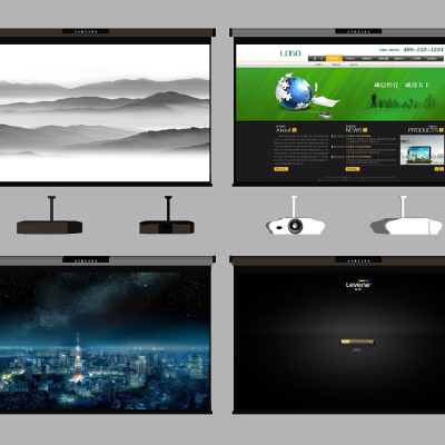  现代投影机投影幕组合su模型 