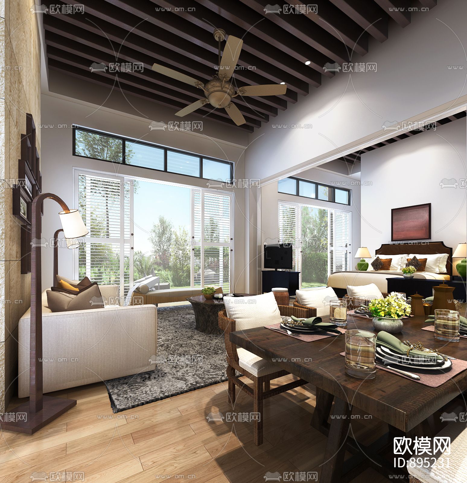 绿地启东项目80独栋户型样板间施工图下载（渲染图1）