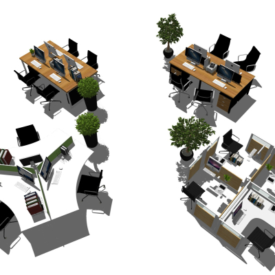  现代办公桌椅组合su模型 