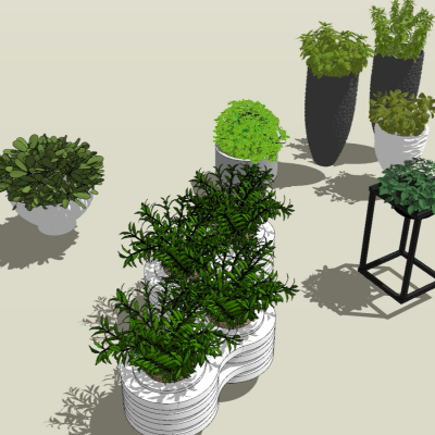  现代盆栽花钵su模型 