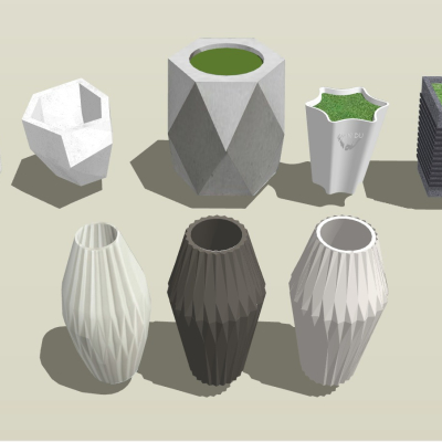  现代盆栽花钵su模型 