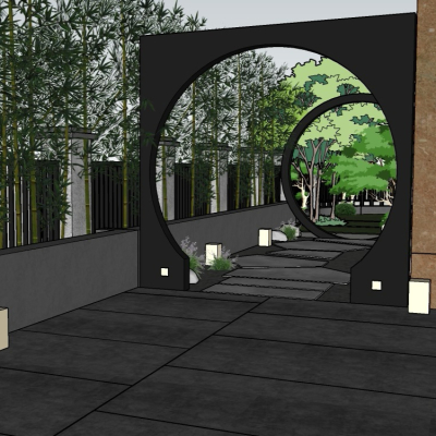 现代庭院景观su模型 