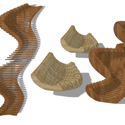  现代创意实木公用椅su模型 