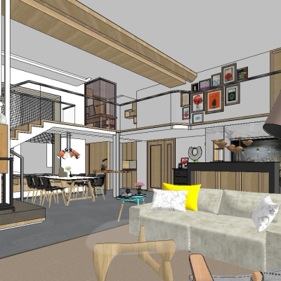  现代复式公寓su模型 