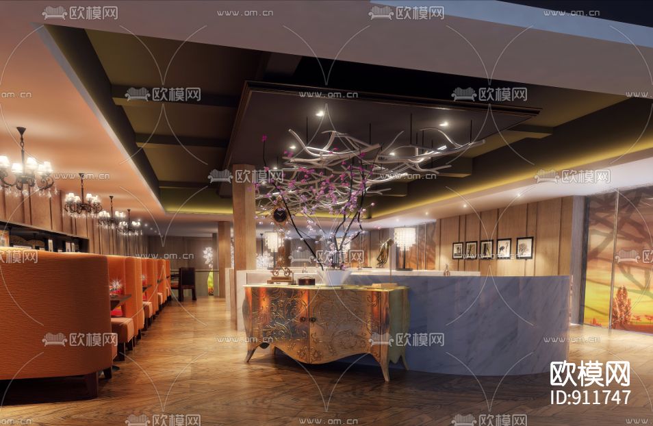 宜兴艺术茶餐厅咖啡厅室内装修施工图下载（渲染图1）