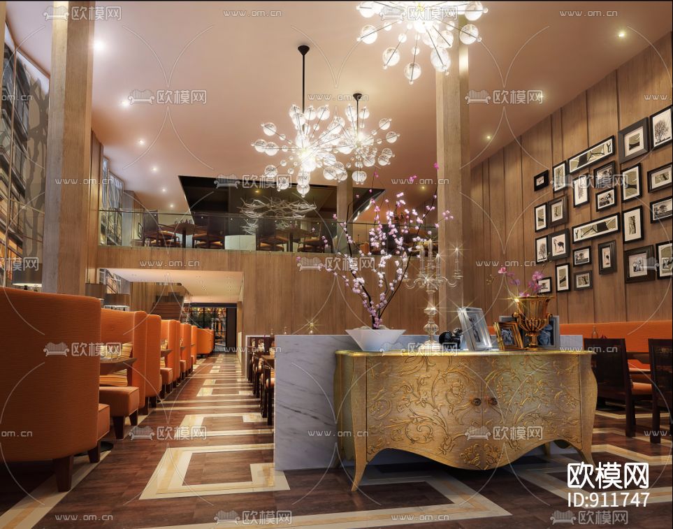 宜兴艺术茶餐厅咖啡厅室内装修施工图下载（渲染图2）