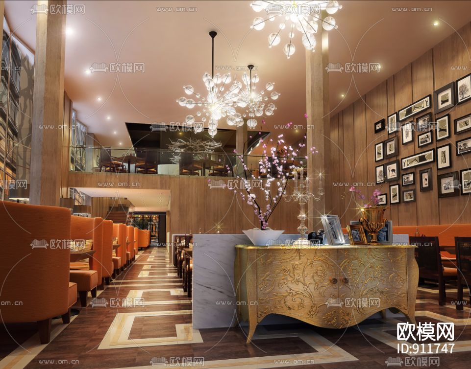 宜兴艺术茶餐厅咖啡厅室内装修施工图下载（渲染图3）