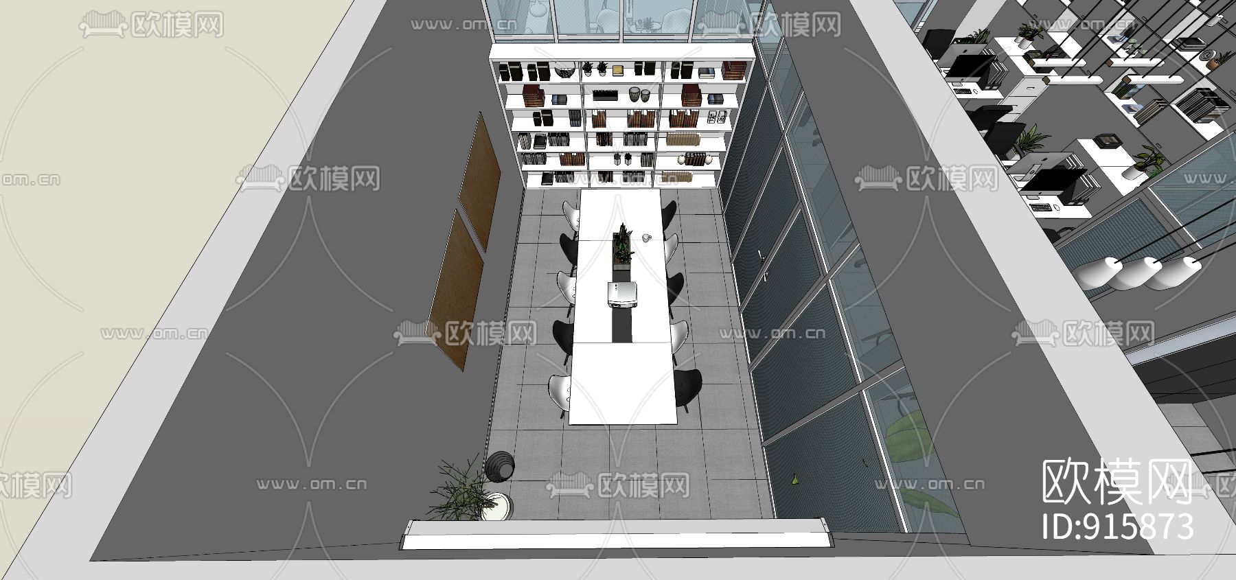 现代办公室办公区su模型