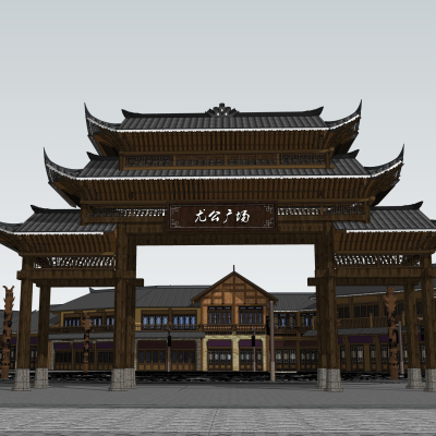  中式民俗古建su模型 
