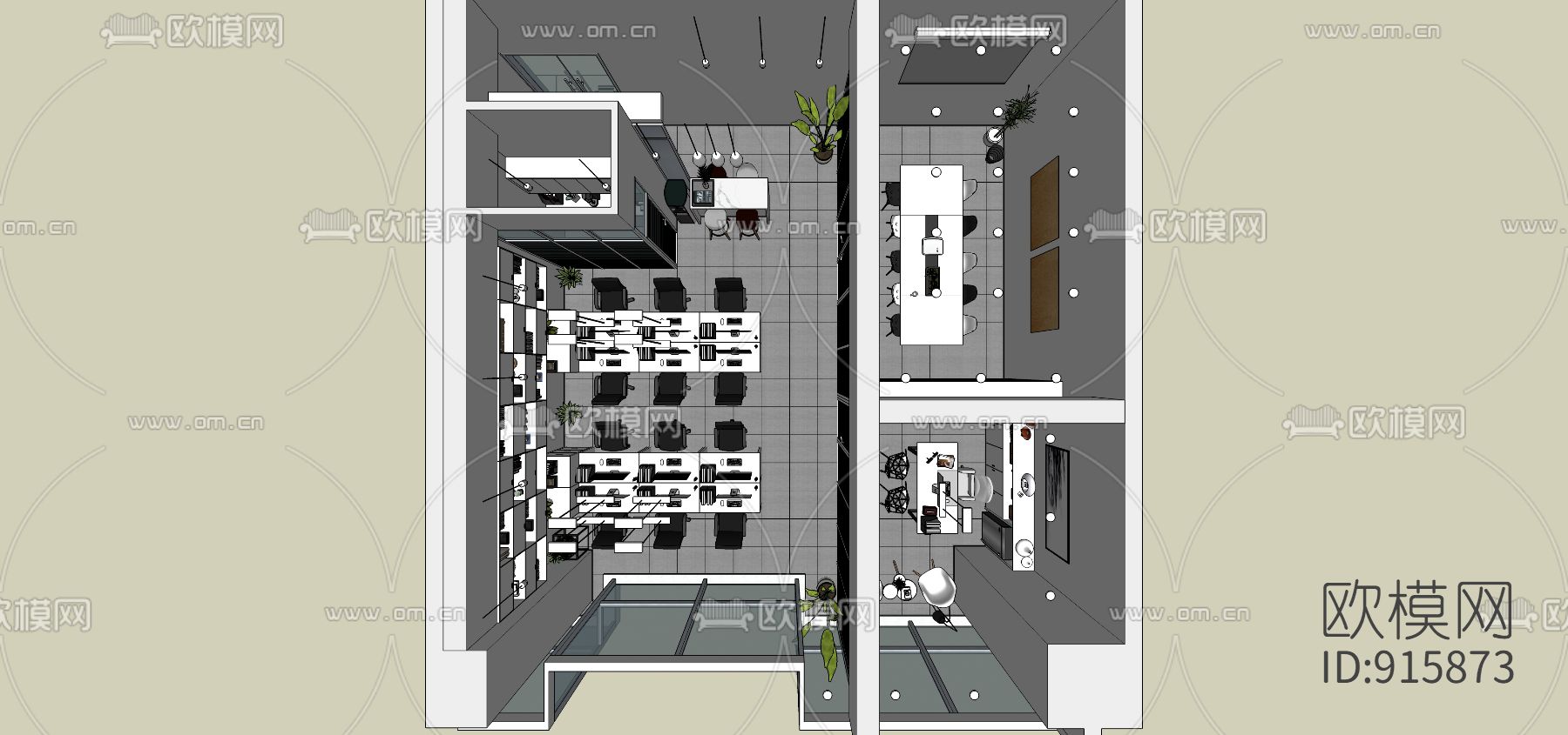 现代办公室办公区su模型