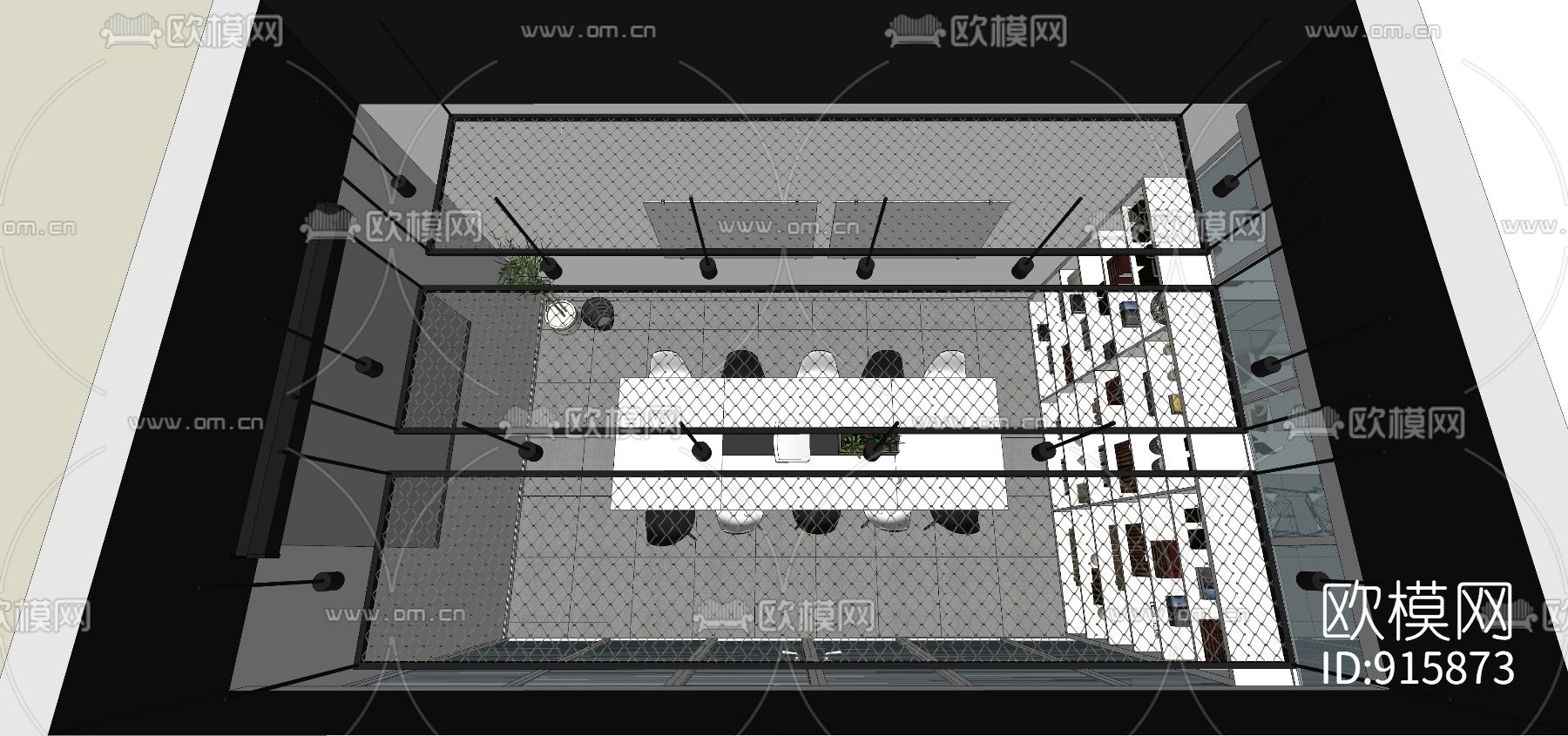 现代办公室办公区su模型