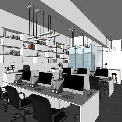  现代办公室办公区su模型 
