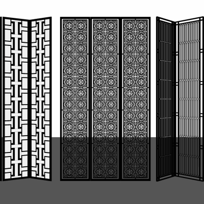  新中式屏风隔断su模型 