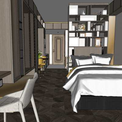  现代公寓卧室su模型 
