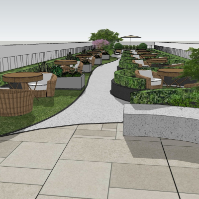  现代屋顶咖啡店su模型 