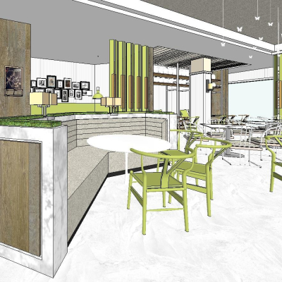  现代简约快餐厅su模型 