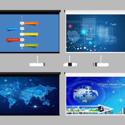  现代投影机投影幕组合su模型 