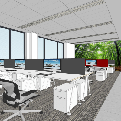  现代办公室办公区su模型 