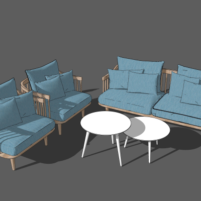  北欧布艺休闲沙发su模型 