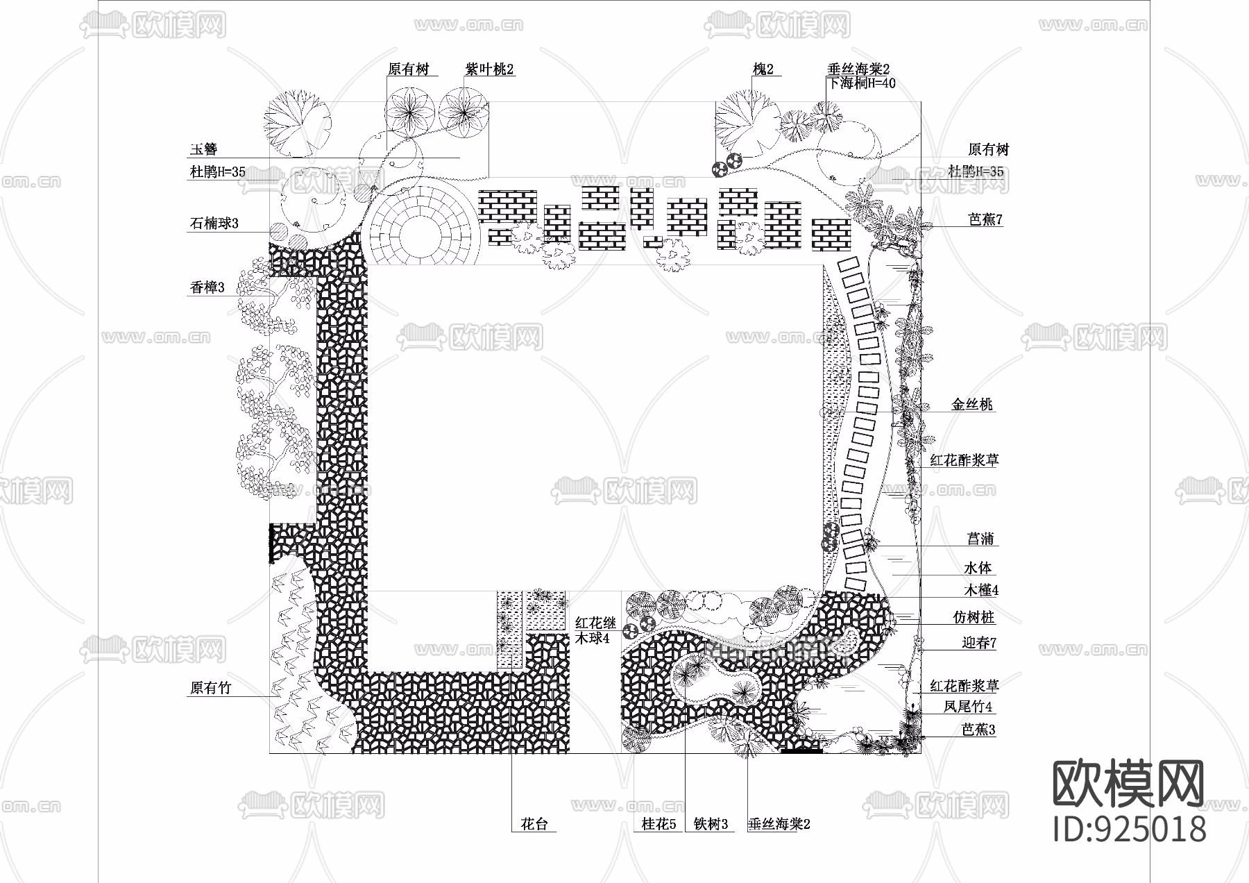 别墅庭院景观绿化设计平面图下载