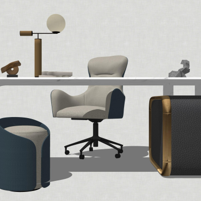  现代轻奢办公桌椅su模型 