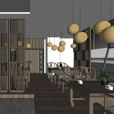  新中式茶楼su模型 