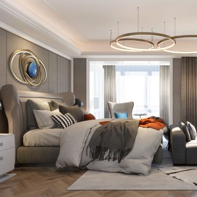 简欧主人房卧室su模型